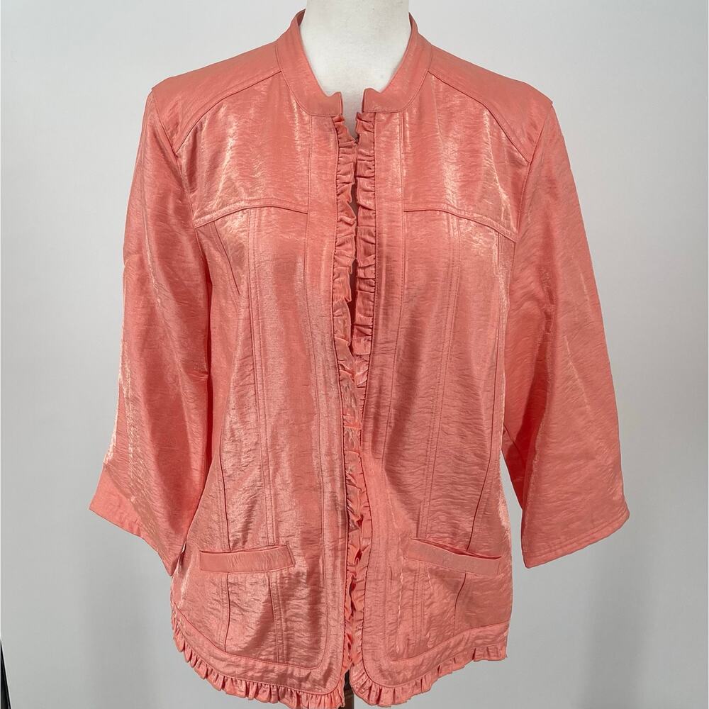 Chico's Coral Lightweight Jacket Ruffle Women Plus Size 2 (Large/12)‎ Boho